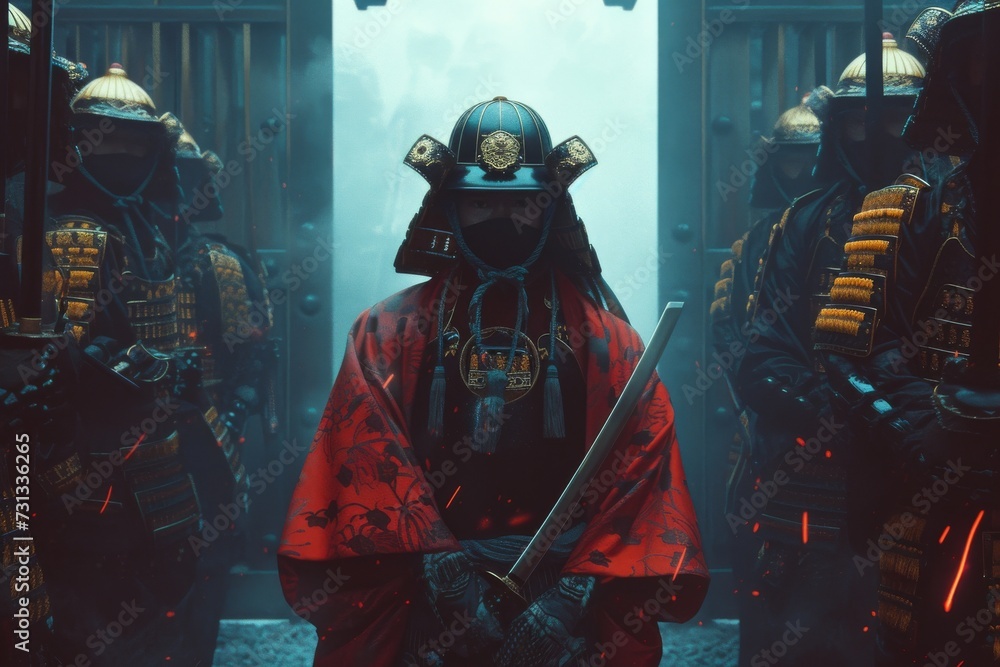 Naklejka premium A diverse team dons their protective gear, armed with weapons and ready for battle in a thrilling digital adventure set in a world of violence and danger