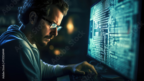 IT specialist, computer engineer using internet technology to program networks, using cyber security management to safeguard data online and prevent hacking, hackers