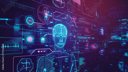 A mesmerizing artistic representation showcasing the seamless integration of Artificial Intelligence (AI) in health management. The image features abstract elements and futuristic designs, i