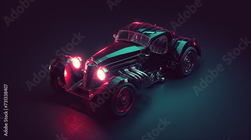 A sleek and stylish 3D rendered car  perfect for game assets or graphic design projects. This stylized vehicle is isolated on a dark background  allowing artists to easily incorporate it int