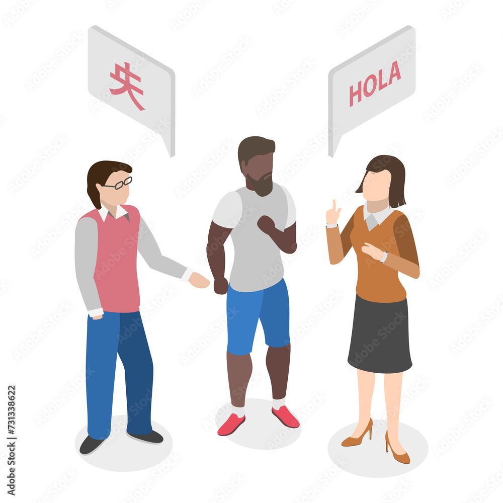 Obraz premium 3D Isometric Flat Illustration of International Communication. Item 2