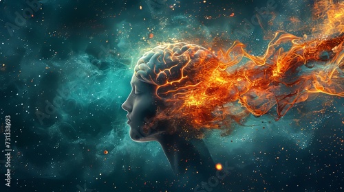 Brain on fire, illustrating parkinson s, alzheimer s, dementia, multiple sclerosis concept image.
