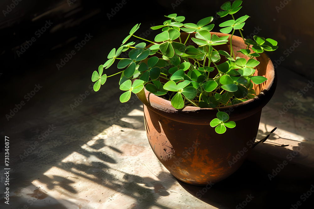 The Oxalis plant, nestled in a decorative pot, brings a vibrant touch of nature's elegance into the cozy ambiance of the home, its delicate foliage adding a pop of color and a refreshing presence The Oxalis plant, nestled in a decorative pot, brings a vibrant touch of nature's elegance into the cozy ambiance of the home, its delicate foliage adding a pop of color and a refreshing presence