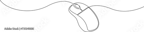 Continuous single line drawing of computer mouse icon. Vector illustration