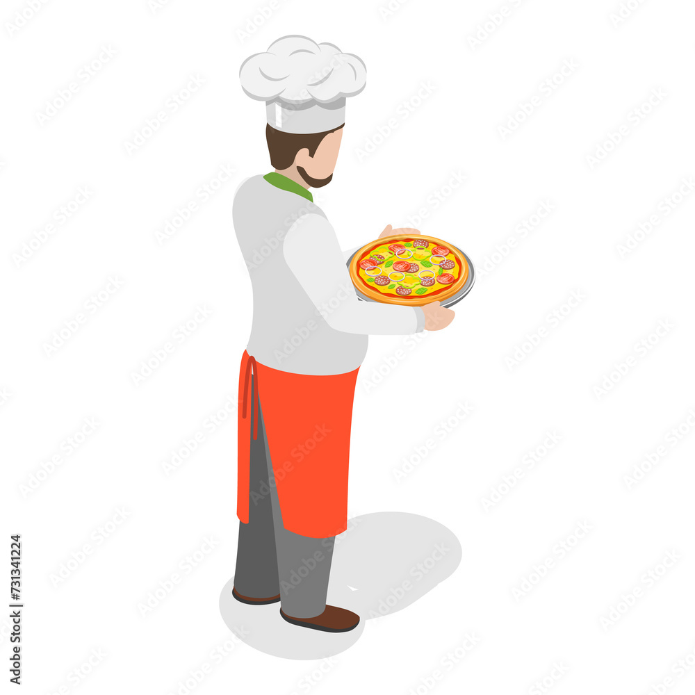 3D Isometric Flat Illustration of Italian Chef. Item 2 3D Isometric Flat Illustration of Italian Chef. Item 2