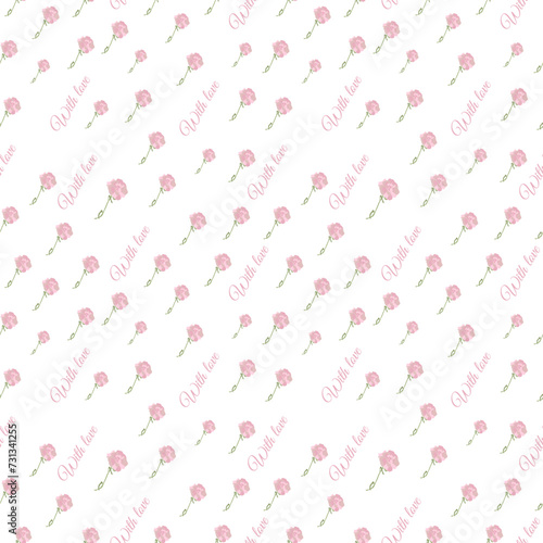Delicate pattern with bright carnations flowers on a card perfect gift for your favorite mom. Vector illustration of warmth and coziness