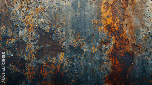 A captivating image of a distressed metal surface, showcasing rust and patina that beautifully enhance the industrial, aged effect. The weathered textures and rich colors lend an authentic a © Nijat