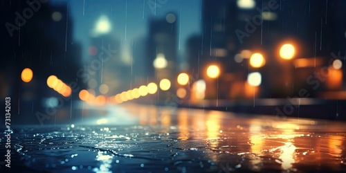 Night city town rain day blurred bokeh background cityscape decoration view scene