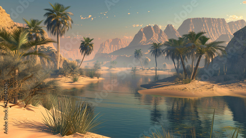 A mesmerizing Fractal Desert Oasis captured in stunning detail. This 3D rendered image showcases the intricate patterns and vibrant colors of a mystical oasis in a barren desert. Perfect for