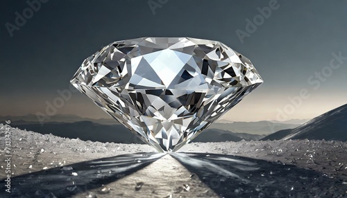 White diamond with colorful light reflections laying on mirror black background.