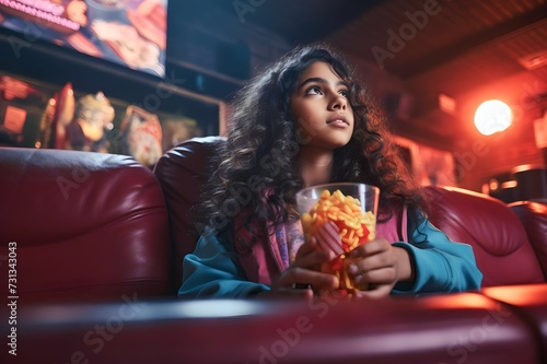 girl watching movies in cinema