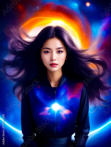 Painting of woman with long hair and star in her hair.
