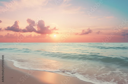 Closeup sea sand beach. Panoramic beach landscape. Inspire tropical beach seascape horizon. Relaxing sunlight summer mood. Vacation travel holiday