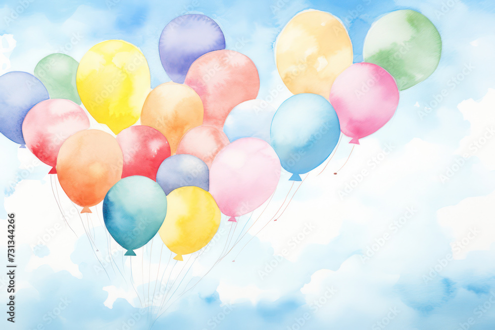 Colorful Retro Joy: Vibrant Balloon Celebration in a Beautiful Blue Sky