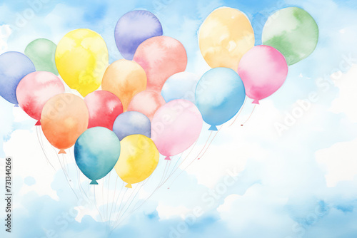 Colorful Retro Joy: Vibrant Balloon Celebration in a Beautiful Blue Sky