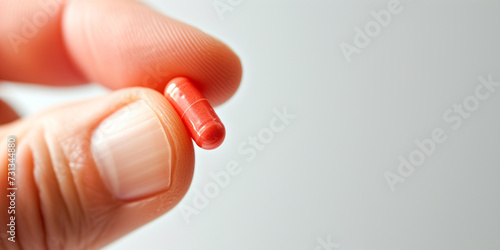 male hand holding a pill against light background