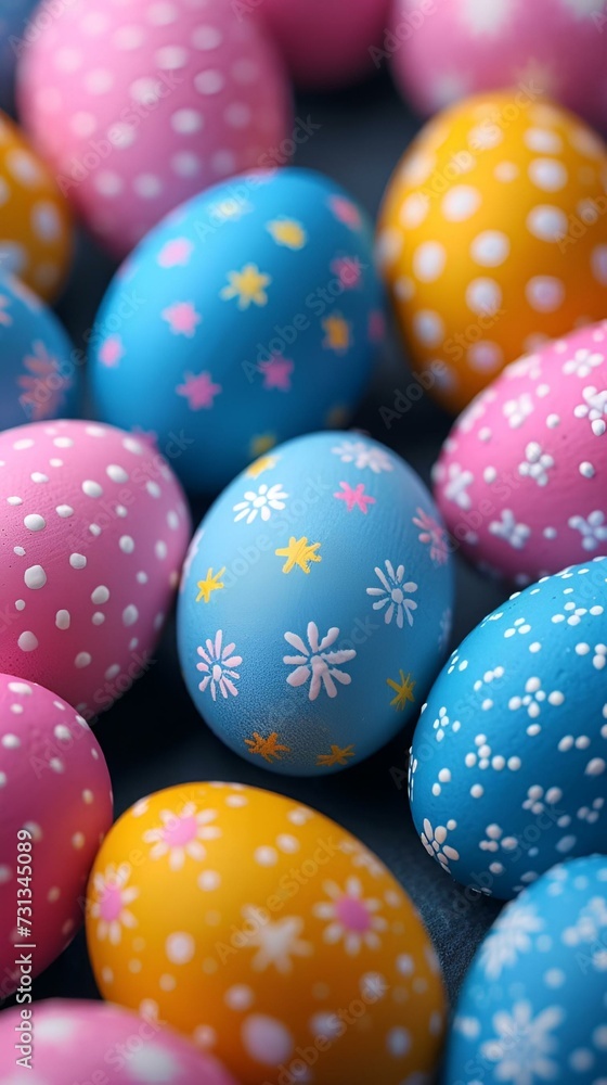 AI generated illustration of Easter eggs adorned with flowers and stars