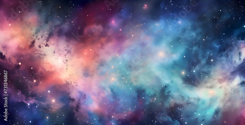 Illustration in watercolor of galaxy background. Vector space. Starry, colorful background of space photo