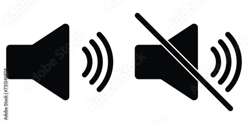 Audio speaker volume on line art icon set for apps and websites. Simple mute silent speaker sound loudspeaker flat icon design vector Illustration.