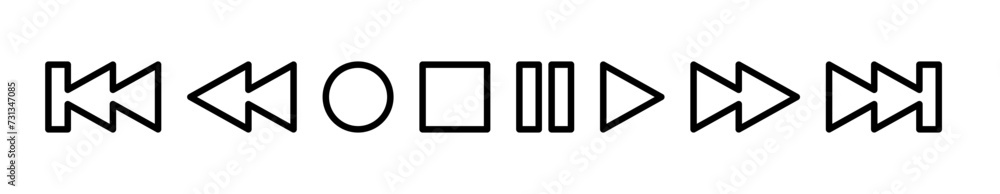Set of playback icons. Simple flat black outline vector symbols in black - play, pause, stop, record. rewind, forward, previous and next. Set of playback icons. Simple flat black outline vector symbols in black - play, pause, stop, record. rewind, forward, previous and next.