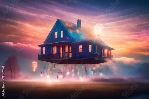house in the night sky