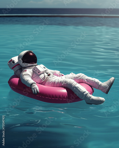 Astronaut in a swimming pool, summer vibe