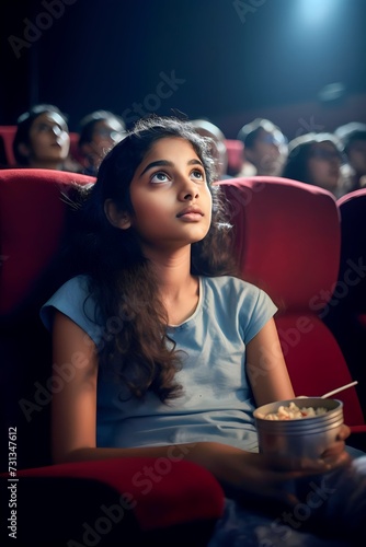 american girl watching movies in cinema