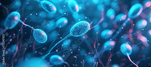 Intricate microscopic portrayal of male sperm and female egg fertilization process photo