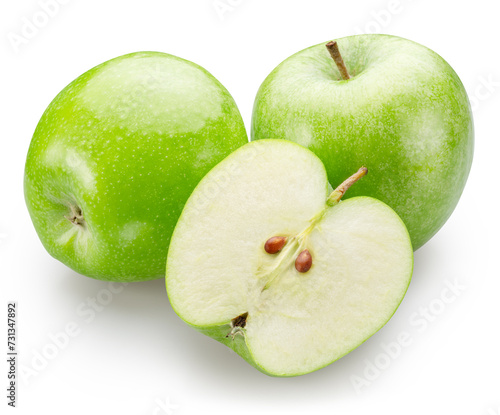 Green apple and green apples slices isolated on white background. File contains clipping path. photo