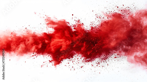 Fiery red powder explodes in a captivating display against a pristine white backdrop, captivating viewers with its vibrant energy and dynamic motion. This stunning high-speed photograph capt