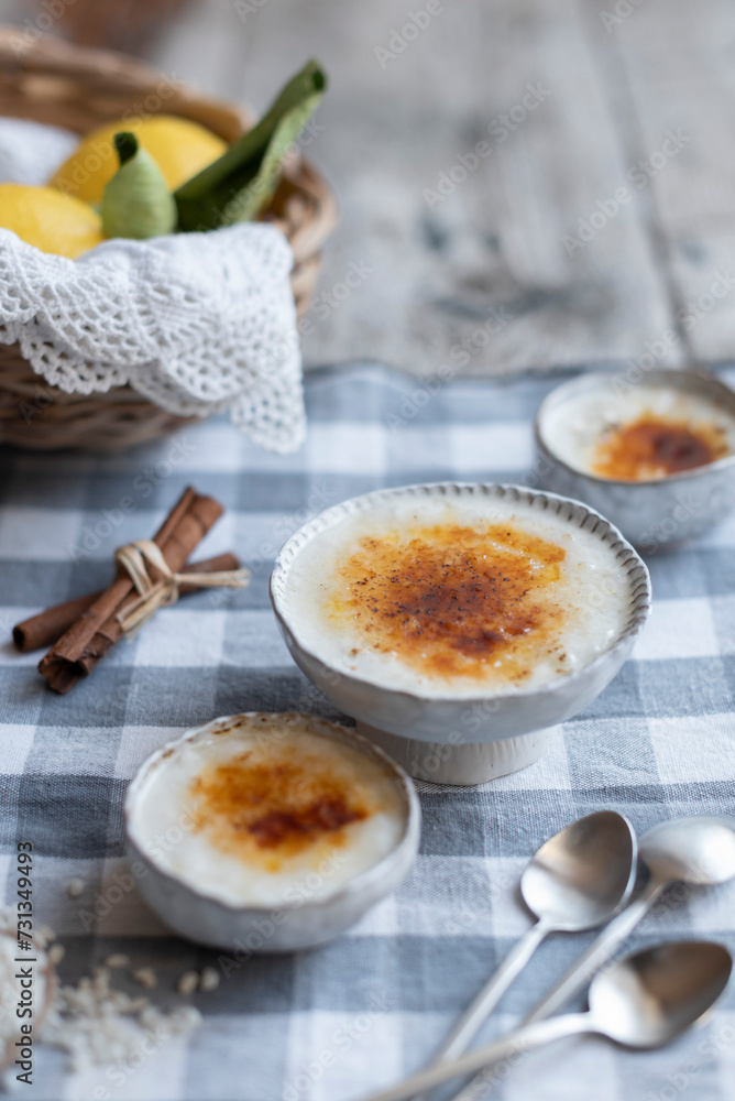 Traditional creamy Spanish rice pudding in a bowl Traditional creamy Spanish rice pudding in a bowl