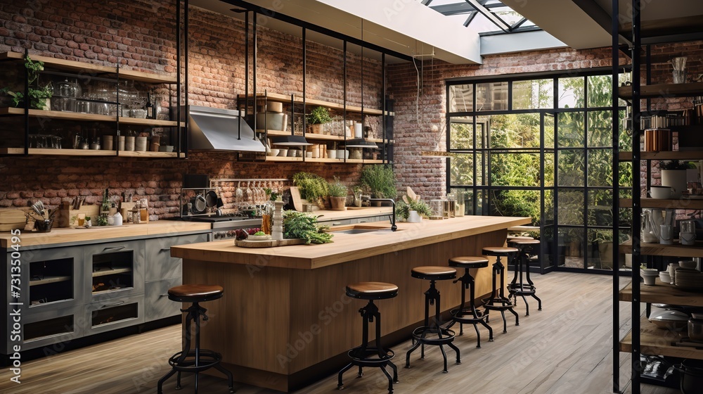 Warm Industrial Kitchen: Exposed Brick & Soft Textures for Cozy Urban Feel