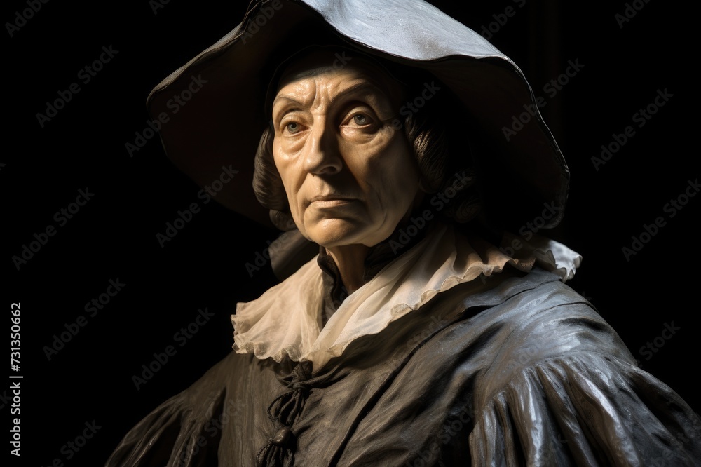 Anne Hutchinson realistic statue. She known for her role in the Antinomian Controversy in colonial America and her advocacy for women's rights and religious freedom in the Massachusetts Bay Colony. Anne Hutchinson realistic statue. She known for her role in the Antinomian Controversy in colonial America and her advocacy for women's rights and religious freedom in the Massachusetts Bay Colony.