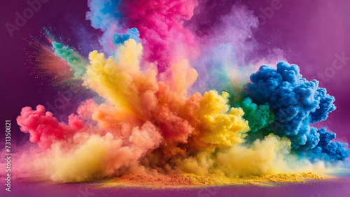 LGBT+ Explosion: Abstract Pride-Colored Powder Burst with Isolated Splatter - Rainbow Smoke Particles and Explosive Vibrancy for Inclusive Designs, Celebrations, and Colorful Backgrounds