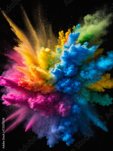 LGBT+ Explosion: Abstract Pride-Colored Powder Burst with Isolated Splatter - Rainbow Smoke Particles and Explosive Vibrancy for Inclusive Designs, Celebrations, and Colorful Backgrounds