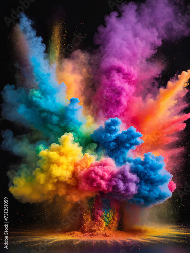 LGBT+ Explosion: Abstract Pride-Colored Powder Burst with Isolated Splatter - Rainbow Smoke Particles and Explosive Vibrancy for Inclusive Designs, Celebrations, and Colorful Backgrounds