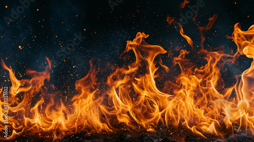 A bunch of fire flames on a black background.