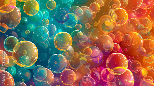 A vibrant and lively seamless pattern featuring abstract bubbles in a variety of sizes, perfect for creating a playful and effervescent background.
