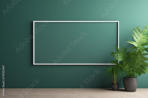 blank frame in Green backdrop with Green wall, in the style of dark gray