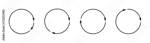 Round arrow isolated. Reset vector black arrows. Repeat sign isolated on white background. Cycle symbol PNG