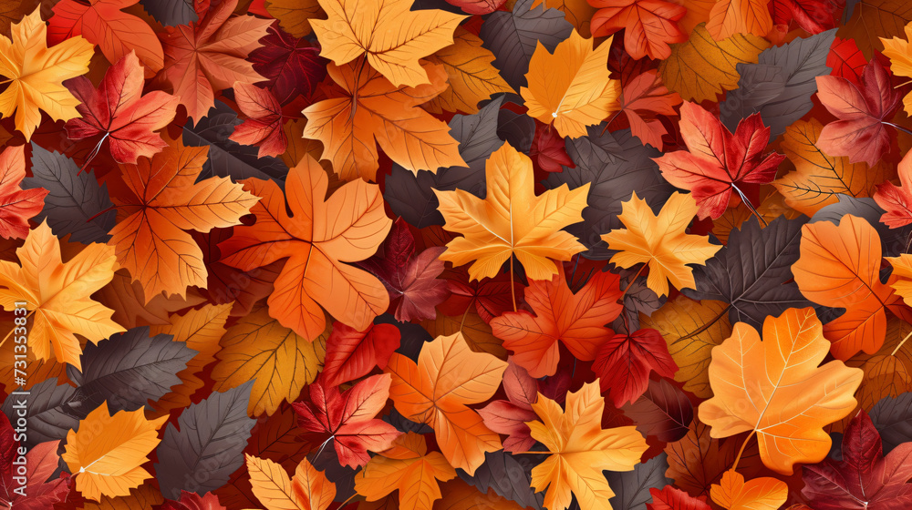 Beautiful seamless pattern of fallen autumn leaves in vibrant hues and intricate textures, perfect for adding a seasonal touch to any project.