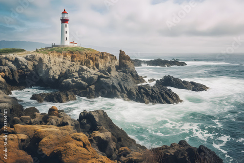 Beach lighthouse, lighthouse, beach with lighthouse, cliff
