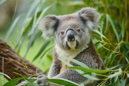 Koala Sitting in Tree and Looking at Camera