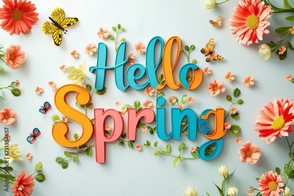 Colorful hello spring text sign 