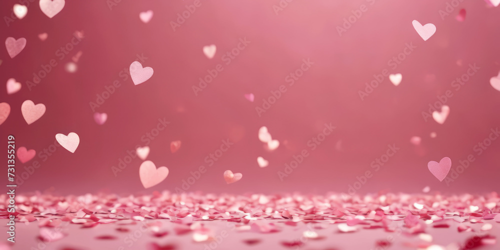 Valentines day background with hearts confetti on pastel pink background. Generative AI Valentines day background with hearts confetti on pastel pink background. Generative AI