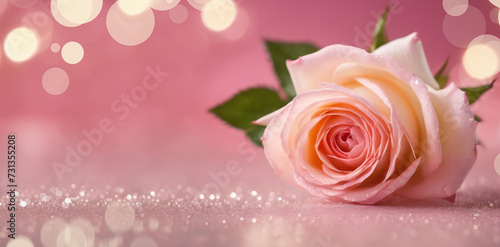 Pink rose on pink background. Generative AI 