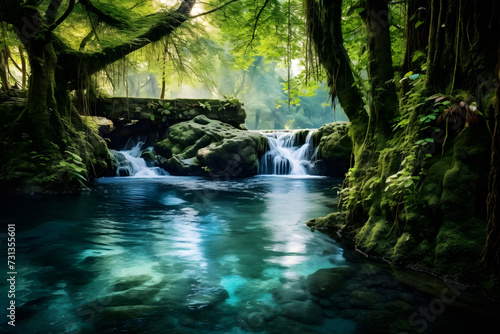 Magical green pond, nature pond, water, nature, green nature