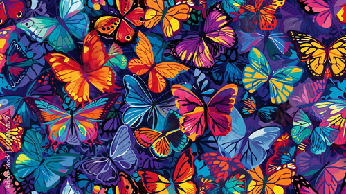 A mesmerizing seamless pattern featuring a kaleidoscope of vibrant  fluttering butterflies  elegantly symbolizing the concepts of transformation and sheer beauty. Perfect for various project