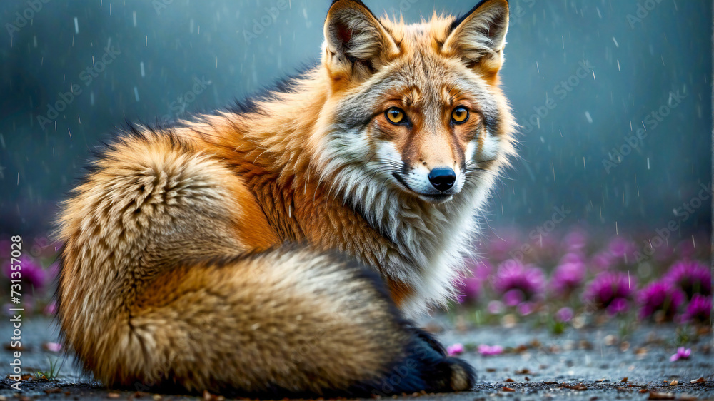 Obraz premium A fox in the rain