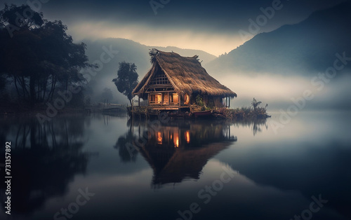 A little hut in the middle of lake